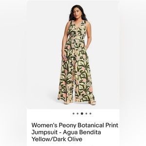 Women's Peony Botanical Print Jumpsuit - Agua Bendita Yellow/Dark Olive